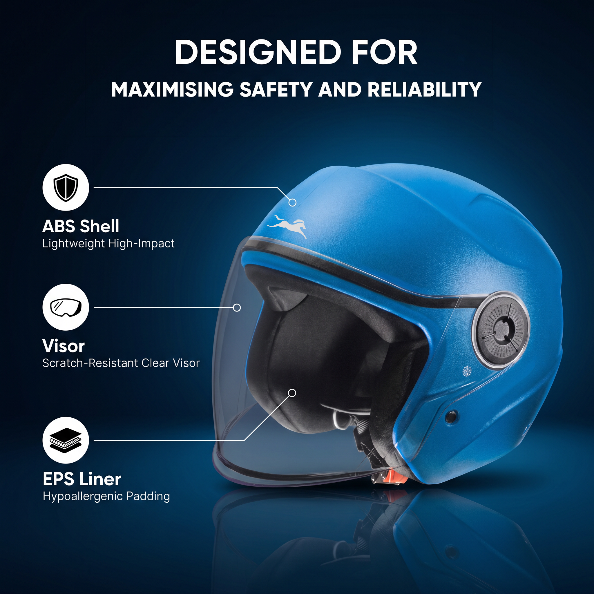 TVS Ace ISI Certified Open Face Matte Finish Helmet with Full Coverage Visor for Men and Women | Available in Eight Colors